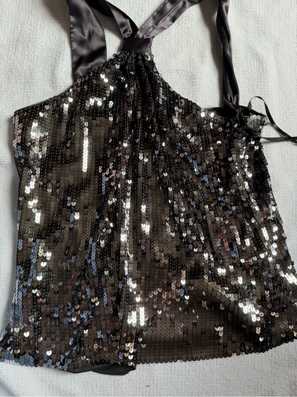 Tahari Purple Sequin Halter Top
